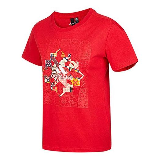 (WMNS) adidas Printing Logo Round Neck Short Sleeve Red HC2807