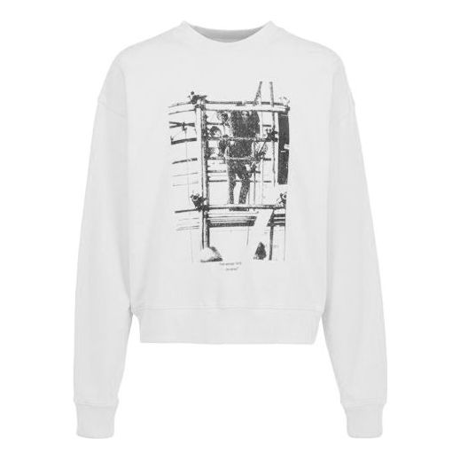 Off-White Arrow Pattern Printing Cotton Round Neck Long Sleeves White OMBA035F19E300070110