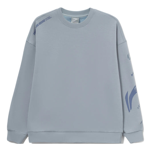 Li-Ning Training Series Contrasting Colors Logo Printing Fleece Lined Stay Warm Loose Pullover Gray AWDRD38-10