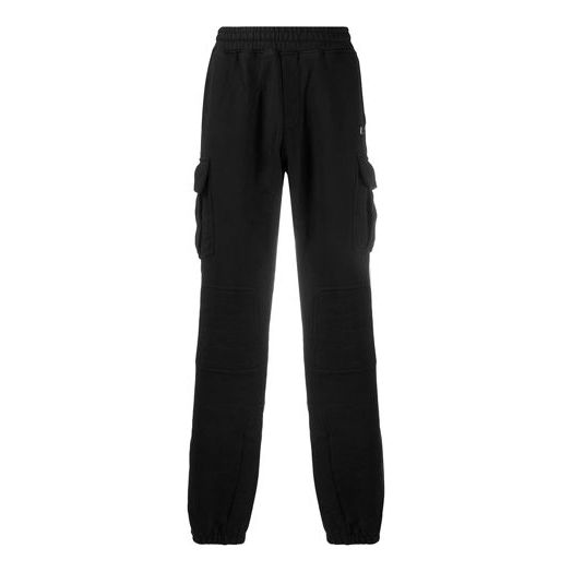 Men's Off-White Logo Elastic Waistband Cargo Sports Pants/Trousers/Joggers Slim Fit Black OMCH017F20FLE0011001