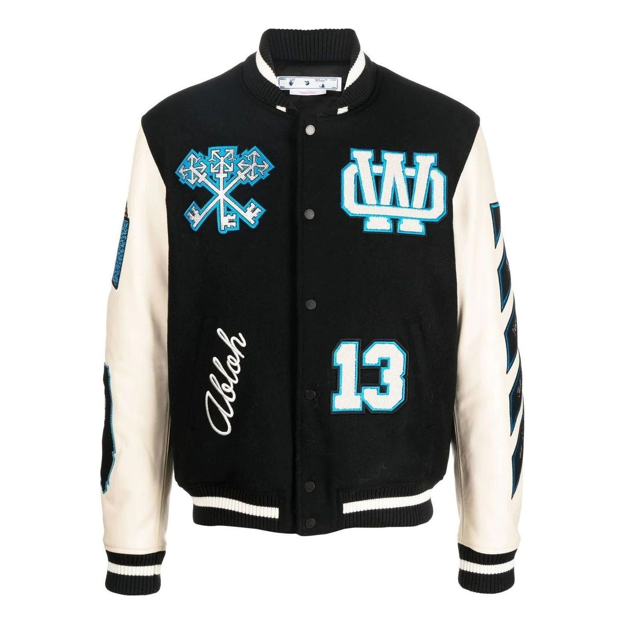 Off-White logo patch varsity jacket 'Black' OMJA097F22LEA0011045