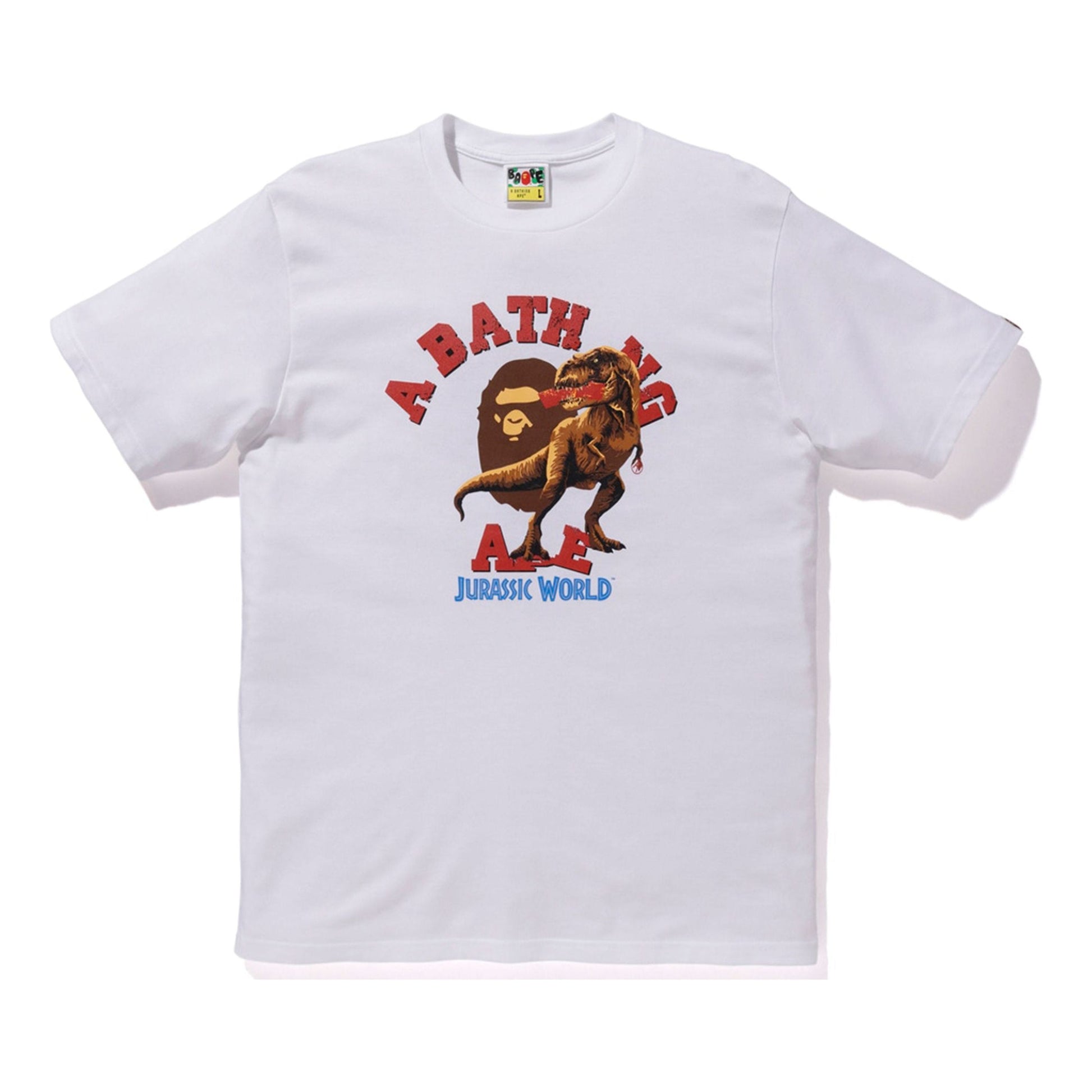 BAPE x Jurassic World Crossover Raptor College Tee Dragon Cartoon Short Sleeve Unisex White BAPE-SS18-019