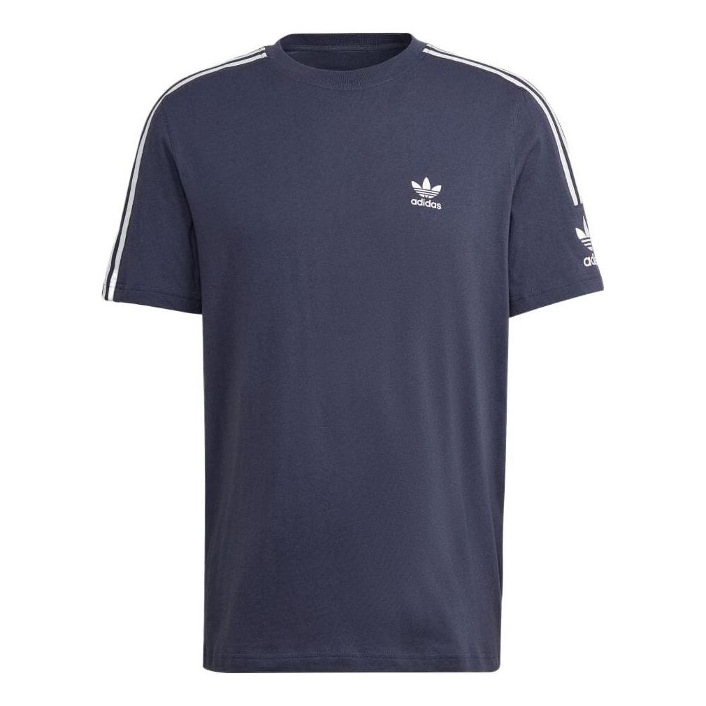 adidas originals Casual Alphabet Logo Stripe Solid Color Round Neck Short Sleeve Blue HC1990