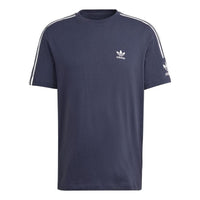adidas originals Casual Alphabet Logo Stripe Solid Color Round Neck Short Sleeve Blue HC1990