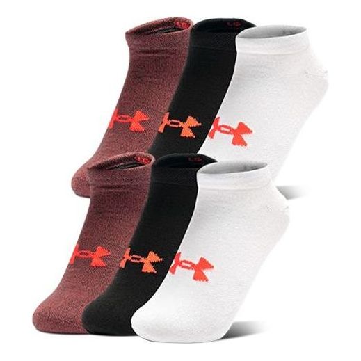 Under Armour Essentials No Show Socks - 6-Pack 'Black White Copper Red' 1358780-100
