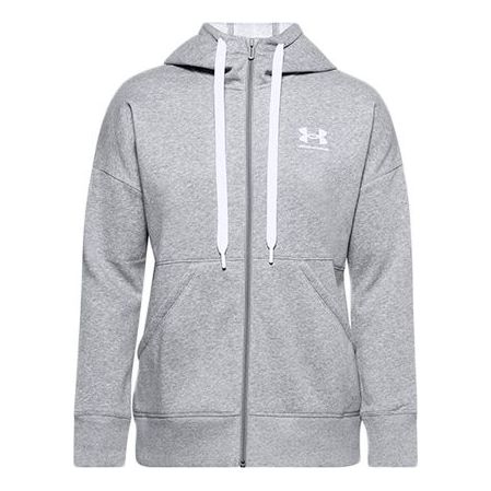 (WMNS) Under Armour Rival Logo Printing Hooded Jacket Gray 1356400-035
