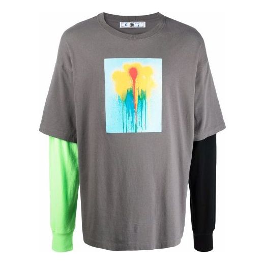 Off-White FW21 Pattern Printing Long Sleeves Gray T-Shirt OMAB022S21JER0078400