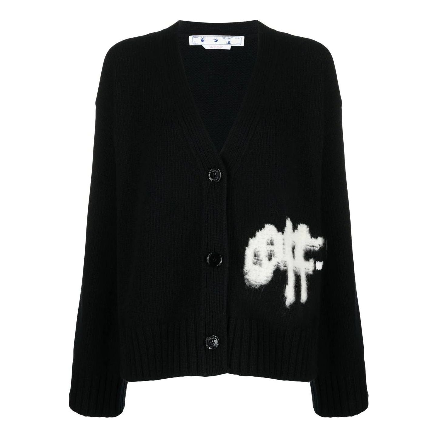 (WMNS) Off-White Logo Intarsia Cardigan 'Black White' OWHB031F22KNI0011001
