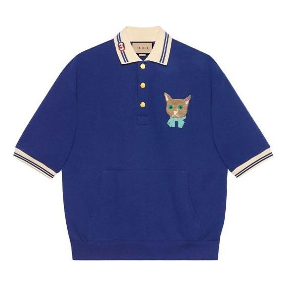 Gucci Jersey Polo Sweatshirt With Gucci Cat 'Blue' 658081-XJDI4-4330