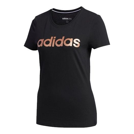 (WMNS) adidas Classic logo Alphabet Printing Short Sleeve Black FP7872