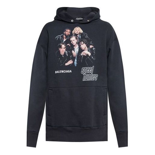 Men's Balenciaga Speedhunters Boysband Printing hooded Long Sleeves Navy Blue 541873TCV371055
