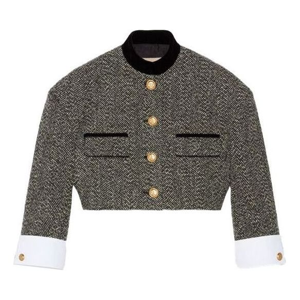 (WMNS) Gucci GG Check Tweed Jacket With Double G Buttons 'Grey Black' 674333-ZAHXT-1043