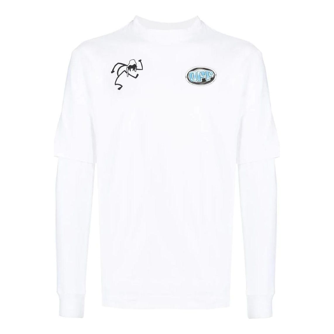 Men's Off-White SS22 Minimalistic Graffiti Printing Long Sleeves Version White T-Shirt OMAB068S22JER00301100110