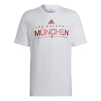 adidas Bayern Munich Black Alphabet Printing Round Neck Cotton Casual Short Sleeve White HG1241