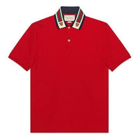 Men's Gucci Stripe Webbing Embroidered Tiger Head Red Polo Shirt 545714-XJAGU-6057