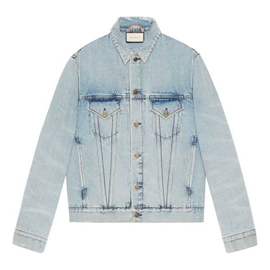 Gucci Flocking Bear Pattern Denim Jacket For Men Blue 488405-XR868-4048