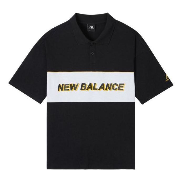 New Balance Logo Polo T-Shirt Asia Sizing 'Black White' AMT12376-BK