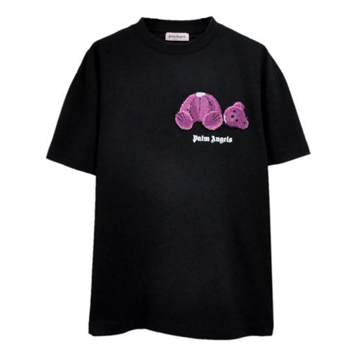 Men's PALM ANGELS Purple Printing Short Sleeve Black PMAA001F194130401028