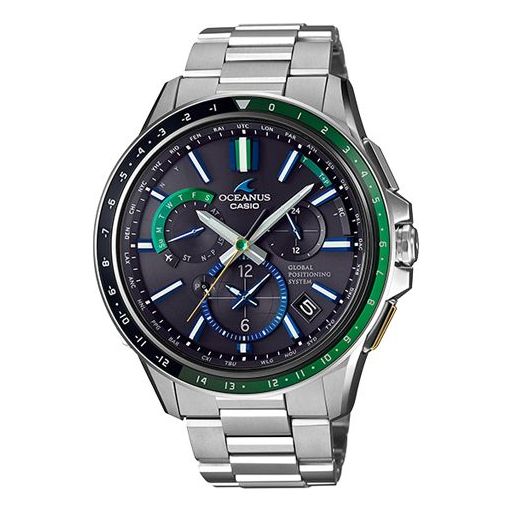 CASIO OCEANUSSeries Golden GPS Sportses Men's OCW-G1100-1A2 Green/Silver StrapBlack Dial Mens SilverBlack Analog OCW-G1100-1A2Q