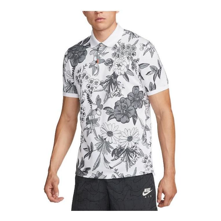 Men's Nike Flowers Printing Full Print Short Sleeve White Polo Shirt DH0962-100