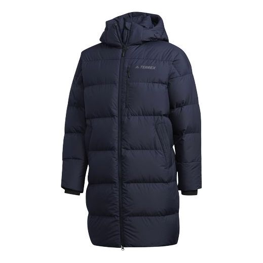 adidas Outdoor protection against cold Stay Warm hooded mid-length Down Jacket Blue EH4989
