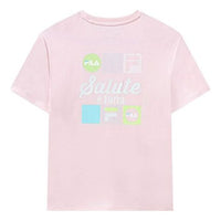 (WMNS) FILA Funny Logo Printing Sports Loose Knit Short Sleeve Pink F11W128152F-LP