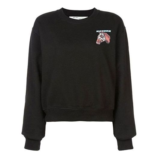 (WMNS) Off-White Cotton Horse Logo Loose Sweatshirt OWBA026F180030631088