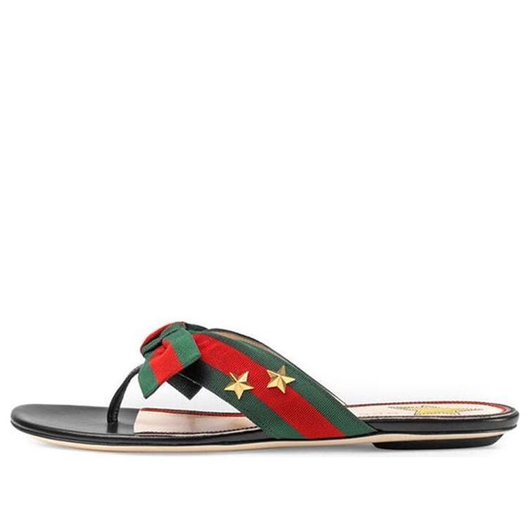 (WMNS) Gucci Leather Web Bow Accent G-Thong Sandals 'Black' 433565-H5QA0-8490