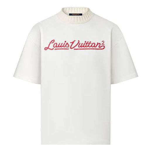 Men's LOUIS VUITTON FW21 Logo Embroidered High Collar Short Sleeve White 1A9GMO