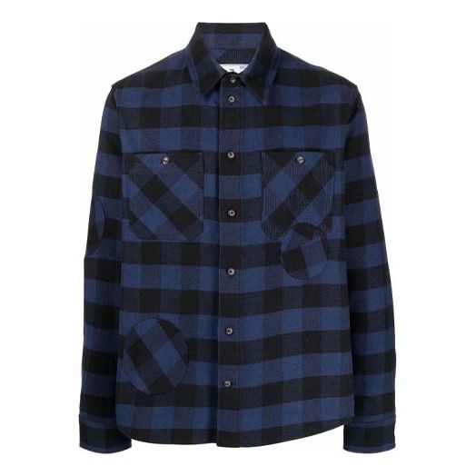 Off-White flannel Plaid Long Sleeves Shirt Loose Fit Blue OMGA188F21FAB00110001000