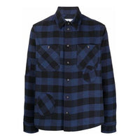 Off-White flannel Plaid Long Sleeves Shirt Loose Fit Blue OMGA188F21FAB00110001000