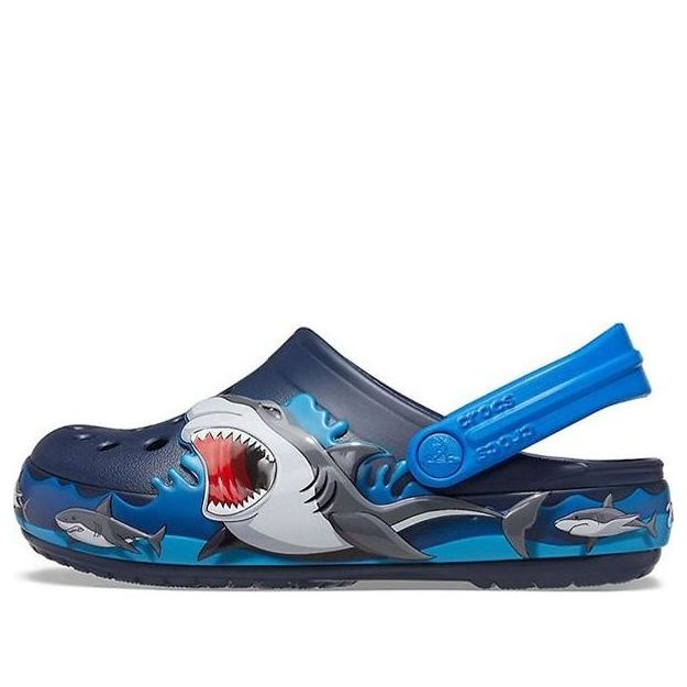(PS) Crocs Funny Shark Pattern Outdoor Flat Heel Sports Deep Blue Sandals 207070-410