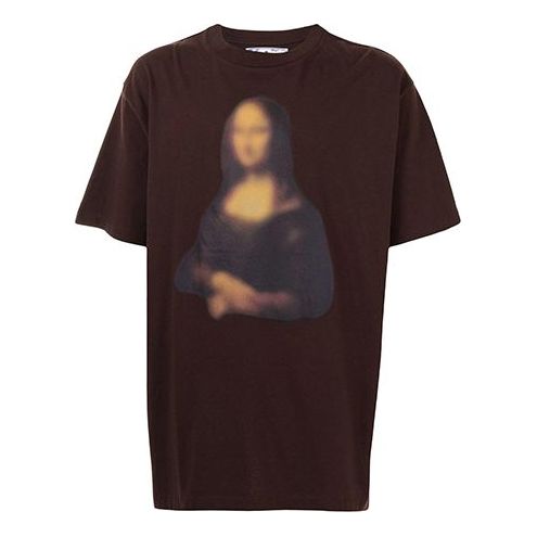 Men's Off-White Printing Short Sleeve Brown T-Shirt OMAA038F20FAB0146060