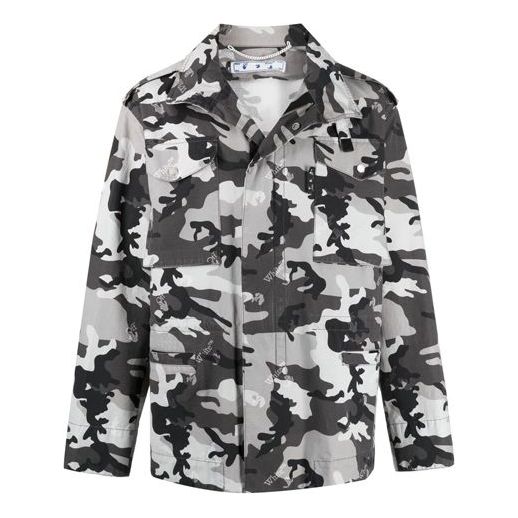 Off-White Men's SS21 Logo Camouflage Jacket Slim Fit Gray OMEL015S21FAB0010900