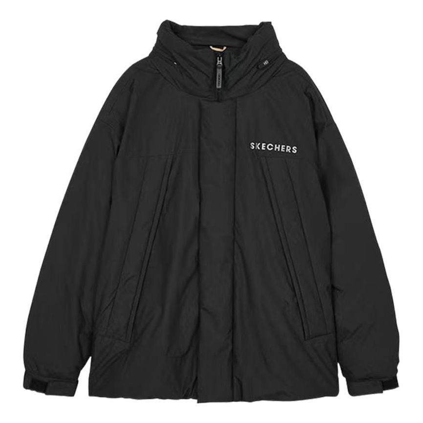 Skechers Zip-up Solid Color Hooded Down Jacket 'Black Grey White' L421M084