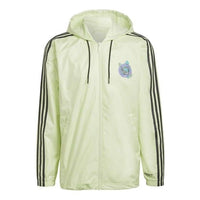 Men's adidas originals Zipper Stripe Alphabet Hooded Long Sleeves Sports Jacket Green HF4865