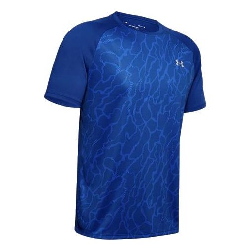 Men's Under Armour Training Sports Printing Short Sleeve Navy Blue 1353185-449