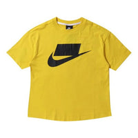 (WMNS) Nike Nsw Top Black Logo Printing Short Sleeve Yellow AH4008-735