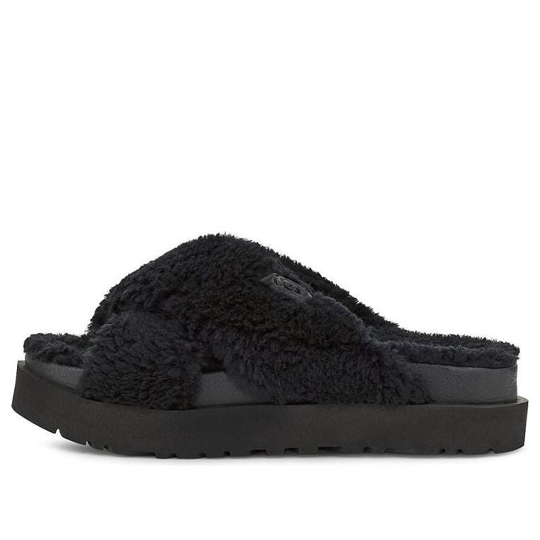(WMNS) UGG Fuzz Sugar Cross Slide 'Black' 1120860-BLK