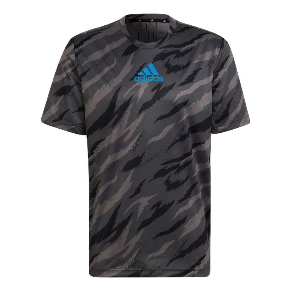 Men's adidas Camouflage Round Neck Pullover Short Sleeve Japanese Version Gray T-Shirt HD4319