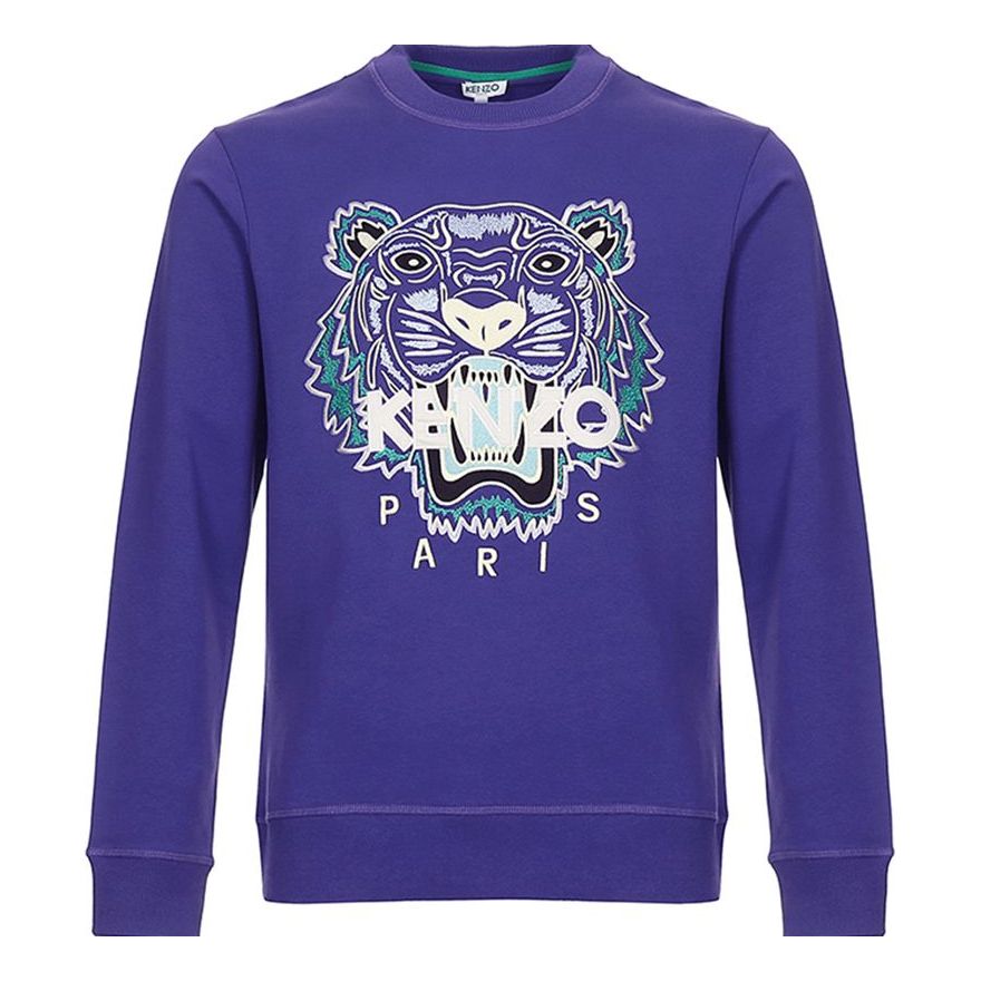 Men's KENZO SS21 Tiger Sweatshirt Classic Pattern Embroidered Long Sleeves Purple FA55SW0014XA-80