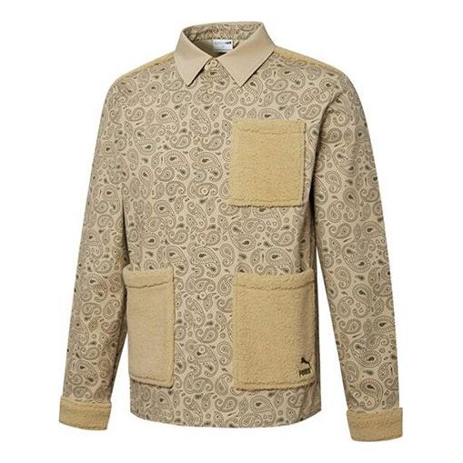 PUMA Paisley Woven Shirt cashew Pattern Multiple Pockets logo Jacket Khaki 534978-12