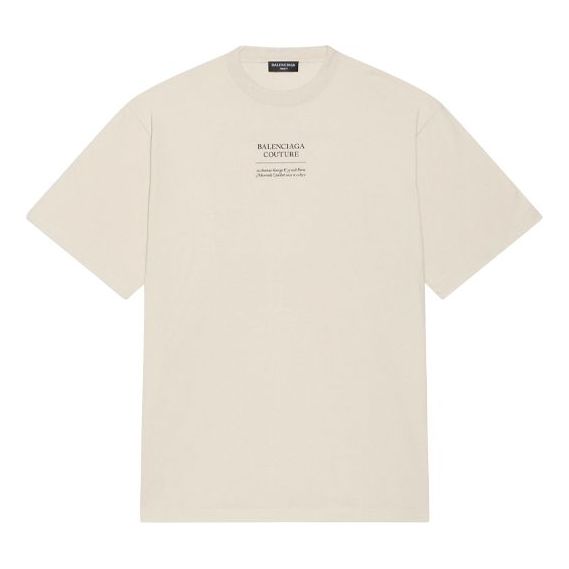 Balenciaga FW21 Couture Boxy Alphabet Printing Round Neck Pullover Short Sleeve Beige 651795TJV900905