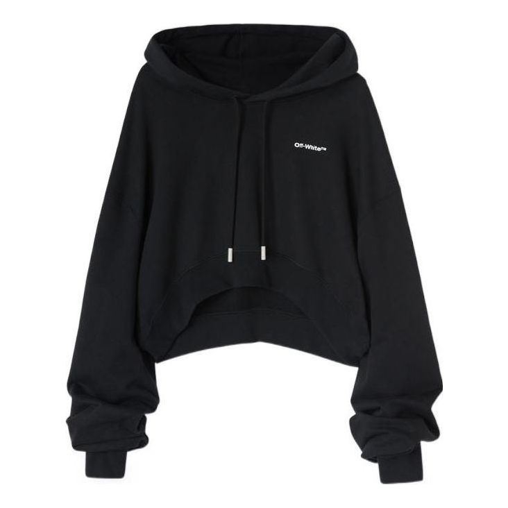 (WMNS) Off-White Embroidered-Logo Cropped Hoodie 'Black' OWBB050C99JER0011001