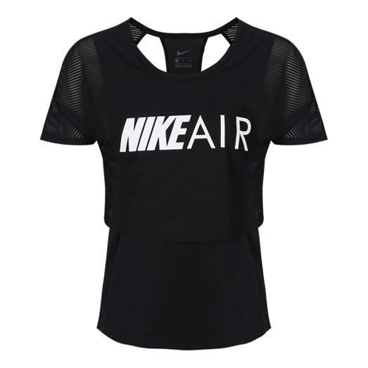 (WMNS) Nike Air Double Layer Mesh Back Hollow Out Running Training Short Sleeve Black AT7954-010