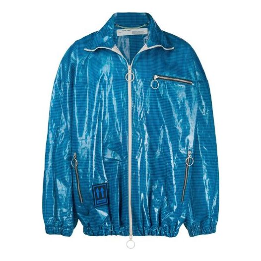 Off-White FW21 Plaid Bright Zipper Jacket Loose Fit Blue OMEA186E19E120023000