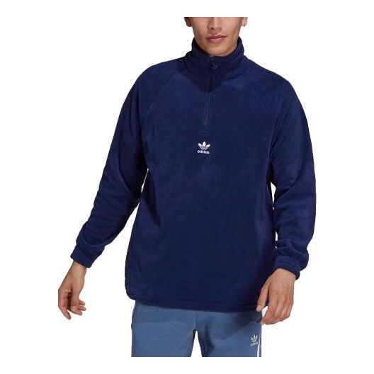 Men's adidas originals Fleece Half Zipper Casual Sports Jacket Blue H06679