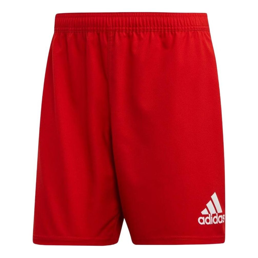 Men's adidas Solid Color Stripe Casual Rugby Sports Shorts Red DY8499