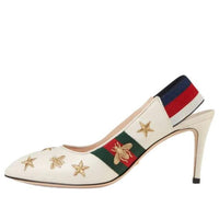 (WMNS) Gucci Bee Star Embroidered Leather Web Sylvie Slingback Pumps 'White' 552039-0G0U0-9084