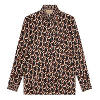 (WMNS) Gucci Interlocking G Chain Print Silk Shirt 'Black Brown' 772027-ZAPCO-1190